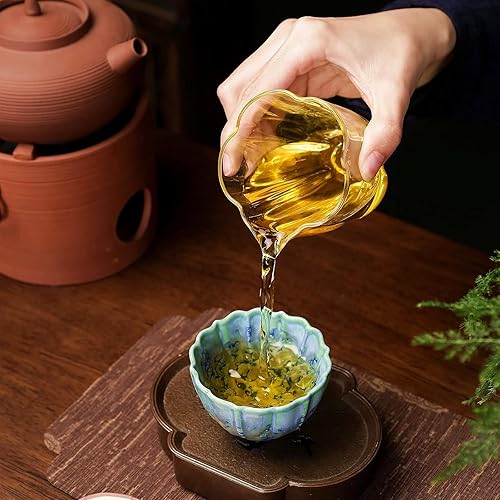 Miniatura 5 de Tazas de té de cerámica de lujo para mujer, 4 onzas, juego de té elegante estilo chino, hecho a mano, esmalte colorido, juego de 4 tazas de té