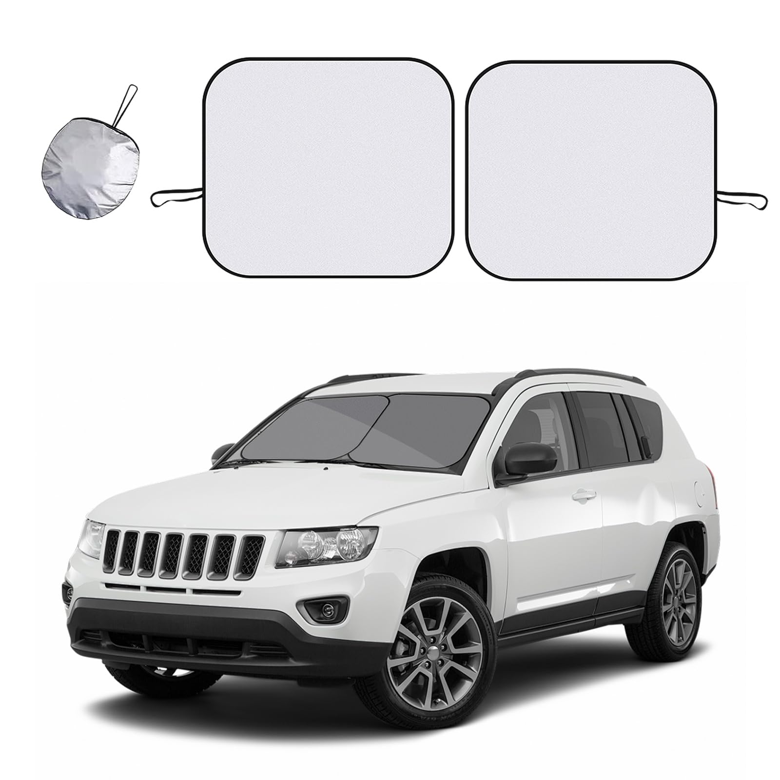 Kewucn2 PCS Windshield Sun Shade Reflective Fabric, Foldable Auto Front Window Sunshade Protection, 99% UV Rays and Sun Heat Blocker and Keeps Vehicle Cool, Car Accessories (33"×36", Silver)