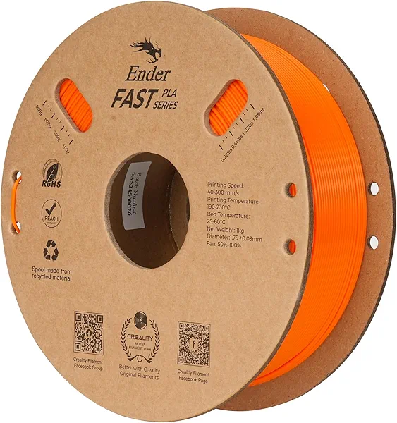 Creality High Speed PLA Filament 1.75mm, 3D Printer Filament for 300mm/s 3D Printing, Rapid PLA Dimensional Accuracy +/- 0.02 mm 1Kg Cardboard Spool(2.2lbs) for FDM 3D Printers (Orange)