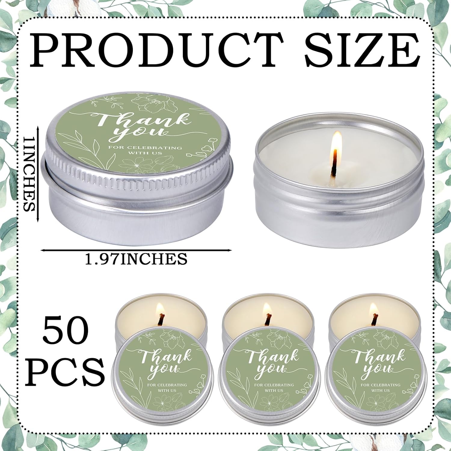 MTLEE 50 Pcs Sage Green Wedding Thank You Candles Gifts for Guests, Bridal Shower Baby Shower Favors, 1 oz Mini Lavender Scented Soy Wax Candles Tin Bulk for Birthday Aromatherapy Party Favors