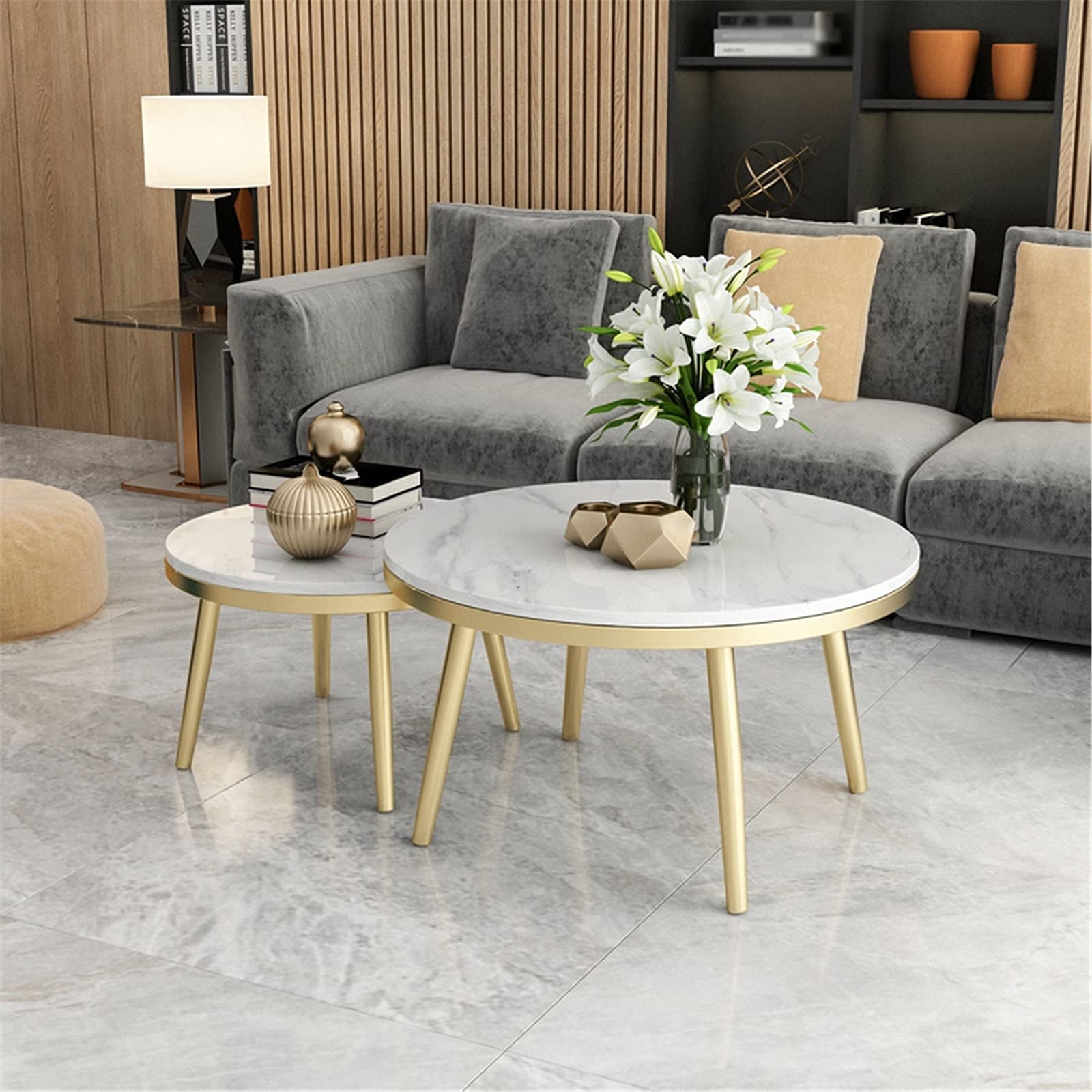 Marmor-Rundtisch, moderner Akzent-Couchtisch, Wohnzimmer-Ausstellungstisch, Sofa-Seiten-Ausstellungstisch, Eckregal, Schlafzimmer-Nachttisch – weiße Tischplatte, weiß, 60 x 60 x 38 cm, hergestellt in