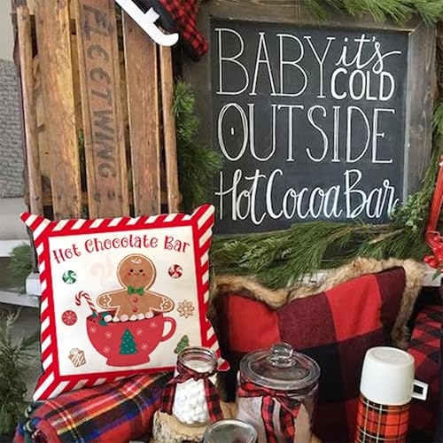 Miniatura 4 de Juego de 4 fundas de almohada de Navidad de 16 x 16 pulgadas, juego de 4 fundas de almohada de hombre de jengibre, chocolate caliente, decoración de