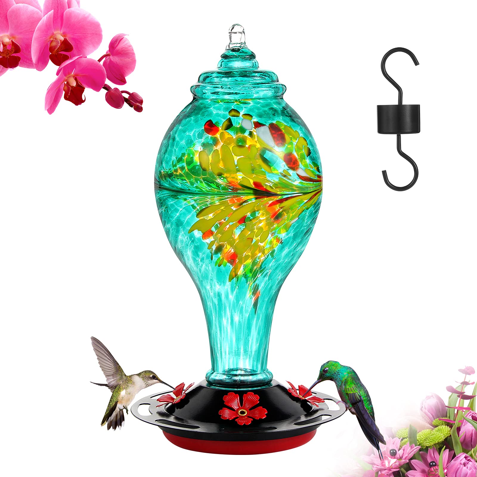 Buy Hummingbird Feeder, 40oz Large Hand Blown Colored Glass Hummingbird