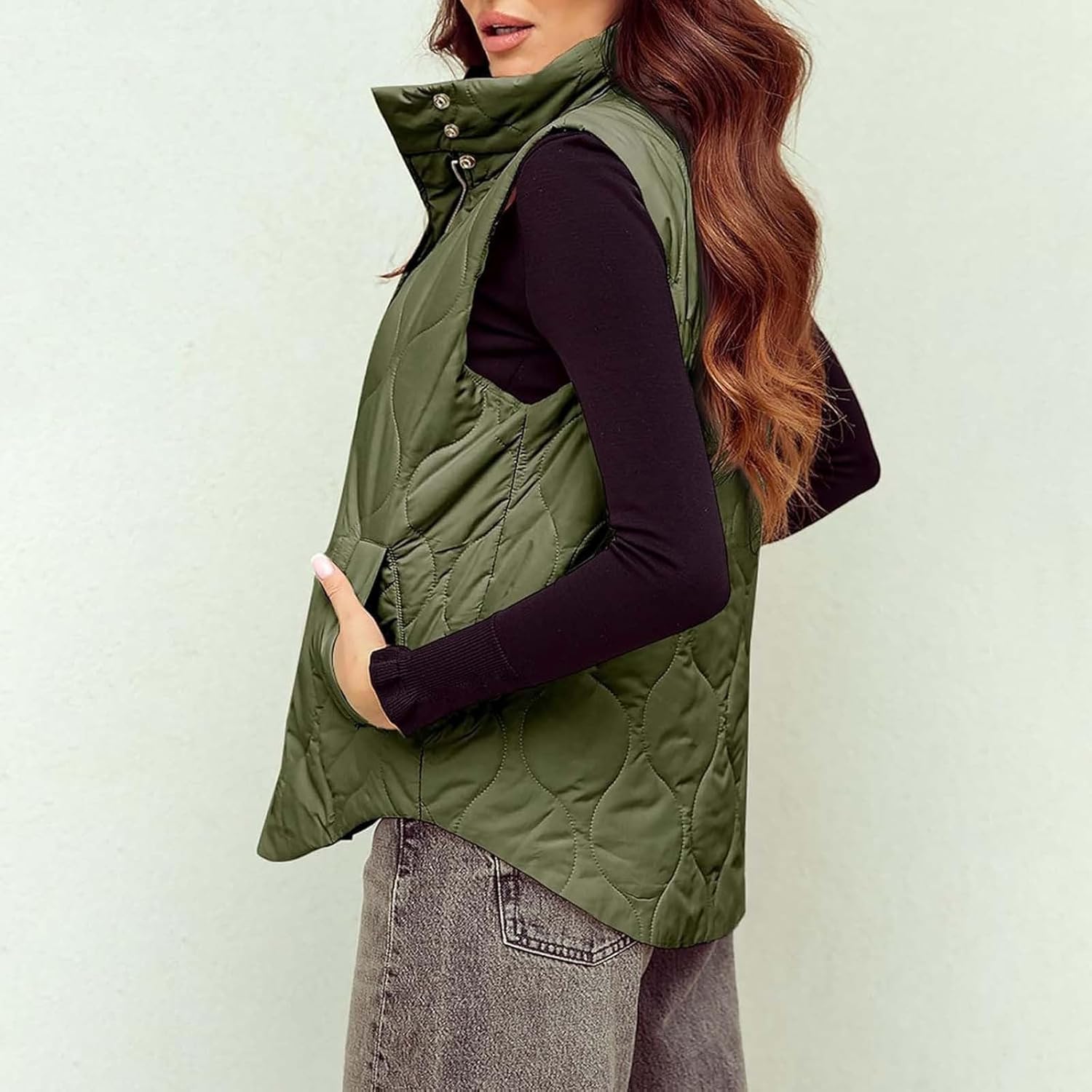 Puffer Vest for Women Quilted Stand Collar Zipper Casual Waistcoat Winter Lightweight Thermal Jacket Coat with Pocket
