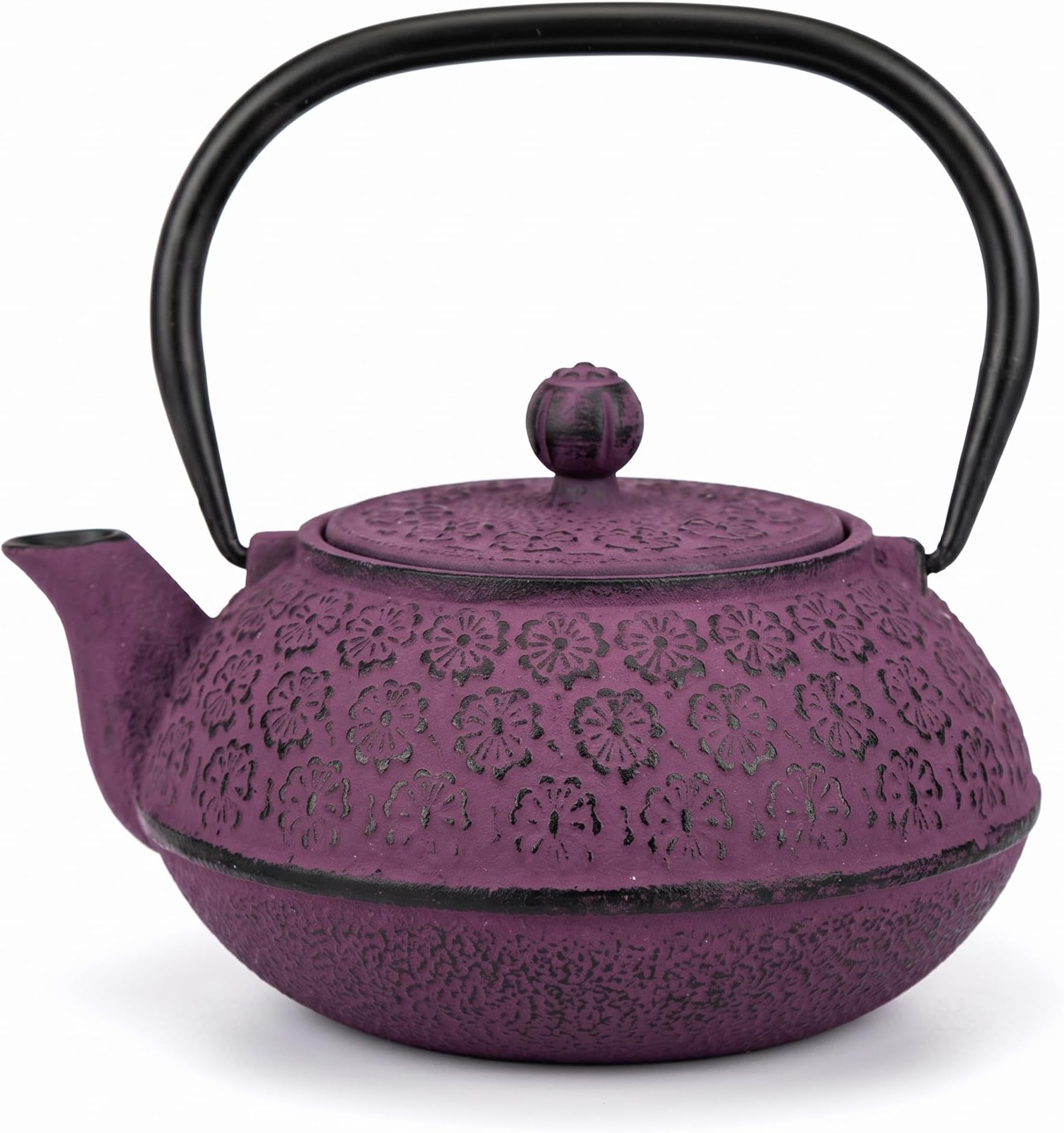 30 oz Cast Iron Teapot Enamel Lining W/Metal Infuser Tea Kettle, Purple