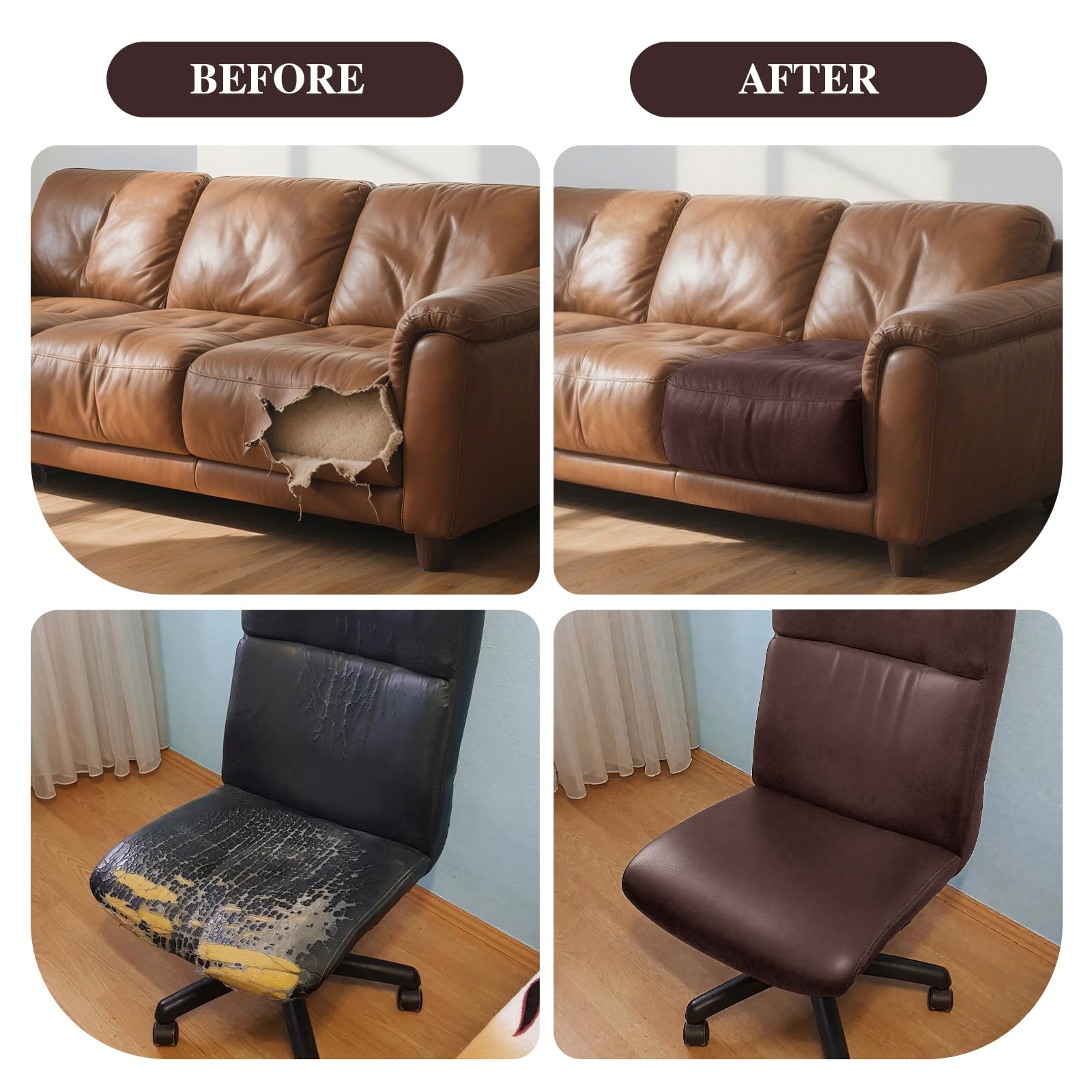BSZHTECH Cinta de reparación de cuero autoadhesiva, parches de reparación para sofá, muebles, sofás, asientos de coche, kit de reparación avanzado de piel de vinilo de poliuretano (café, 50 x 200 cm)