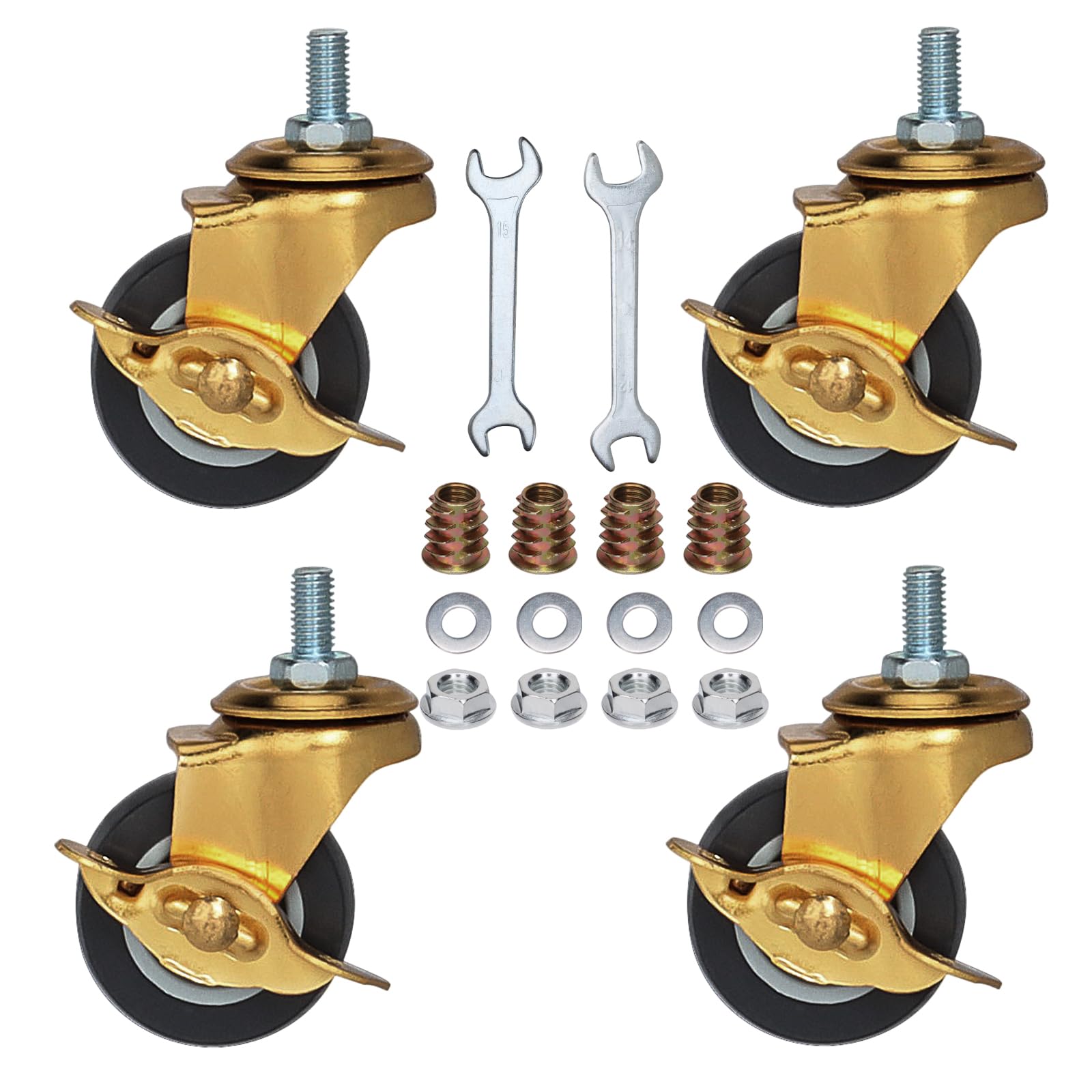 Photo 1 of BAISASY 2 Inch Stem Caster Wheels with Brake, Metric Size M6-1.0-15 (Screw Diameter 6mm, Screw Length 15mm) Casters Set of 4 for Workbench Trolley?Furniture Dolly?Shopping Trolley