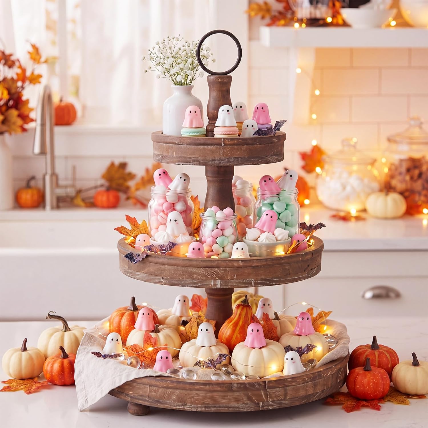 Weysat 100 Pcs Halloween Ghosts Figurines Decor Mini Pink Resin Ghosts