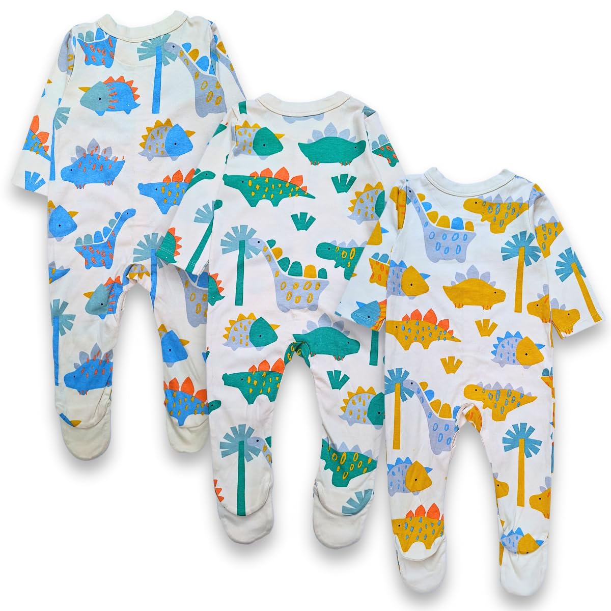 TuddyBuddy 100% Cotton Multi Color Footed Romper/Bodysuit/Sleepsuits for Baby - (Pack of 3 Sleepsuits - Dinos, 6-9 Months) - Image 3 thumbnail