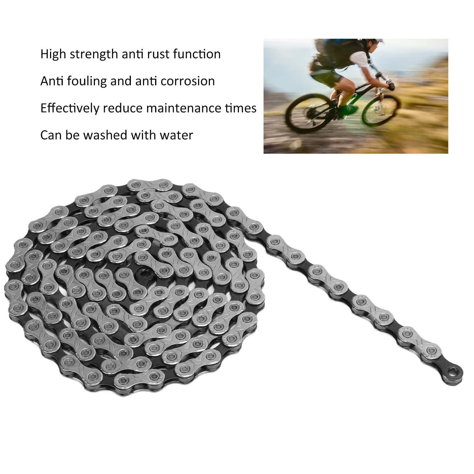 Bicicleta de carretera Cadenas de 11 velocidades Acero de aleación 116 eslabones Cadenas de bicicleta de montaña de 11 velocidades Alto rendimiento Durable Cambio suave para
