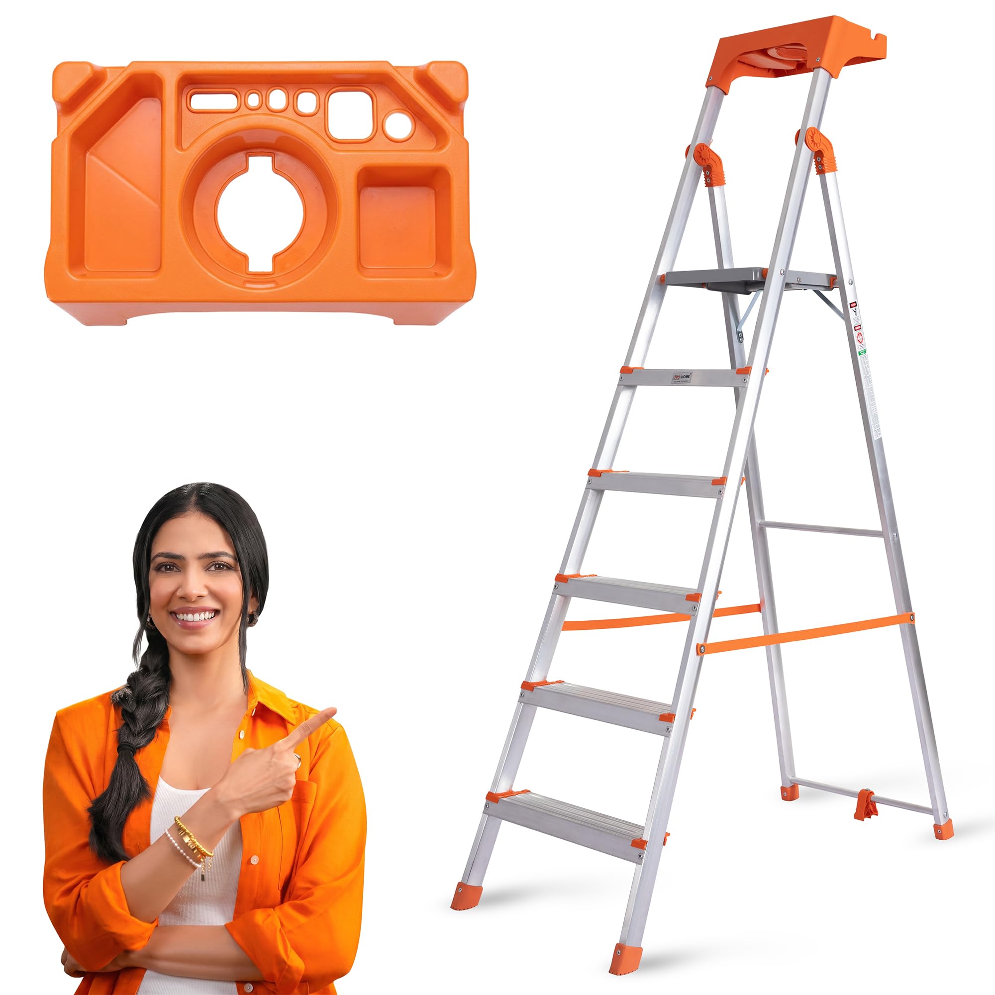 PROHOME Aluminium Ladder for Home 8 Steps Foldable with Railing & Anti-Skid Wide Steps | 8 Step Ladder for Home Use, Kitchen & Household | 270 Kg Capacity Folding Ladder | 5 Year Warranty (Orange) — Amazon image 17