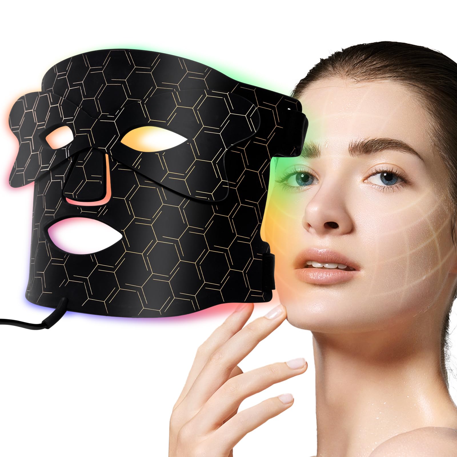 LightinMax Red Light Therapy for Face, 7 Colors Portable with Remote Control, Near-Infrared 850nm, 576 Beams, Gift Box Packaging, Black.