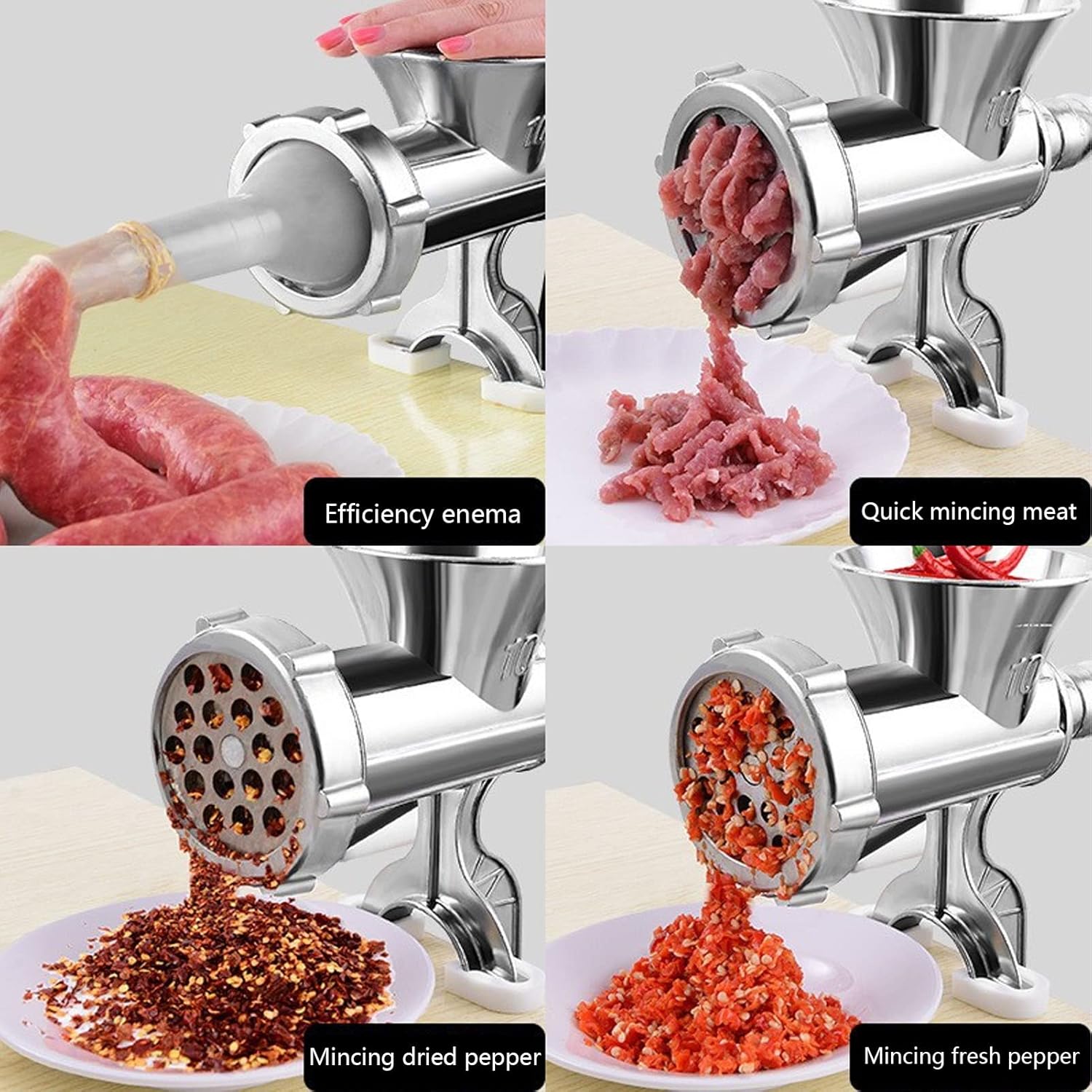 Zerodis Manual Meat Grinder, Aluminium Alloy, Spiral Extrusion Minced Meat Chopper for Kitchen, Sausage Mincing Machine