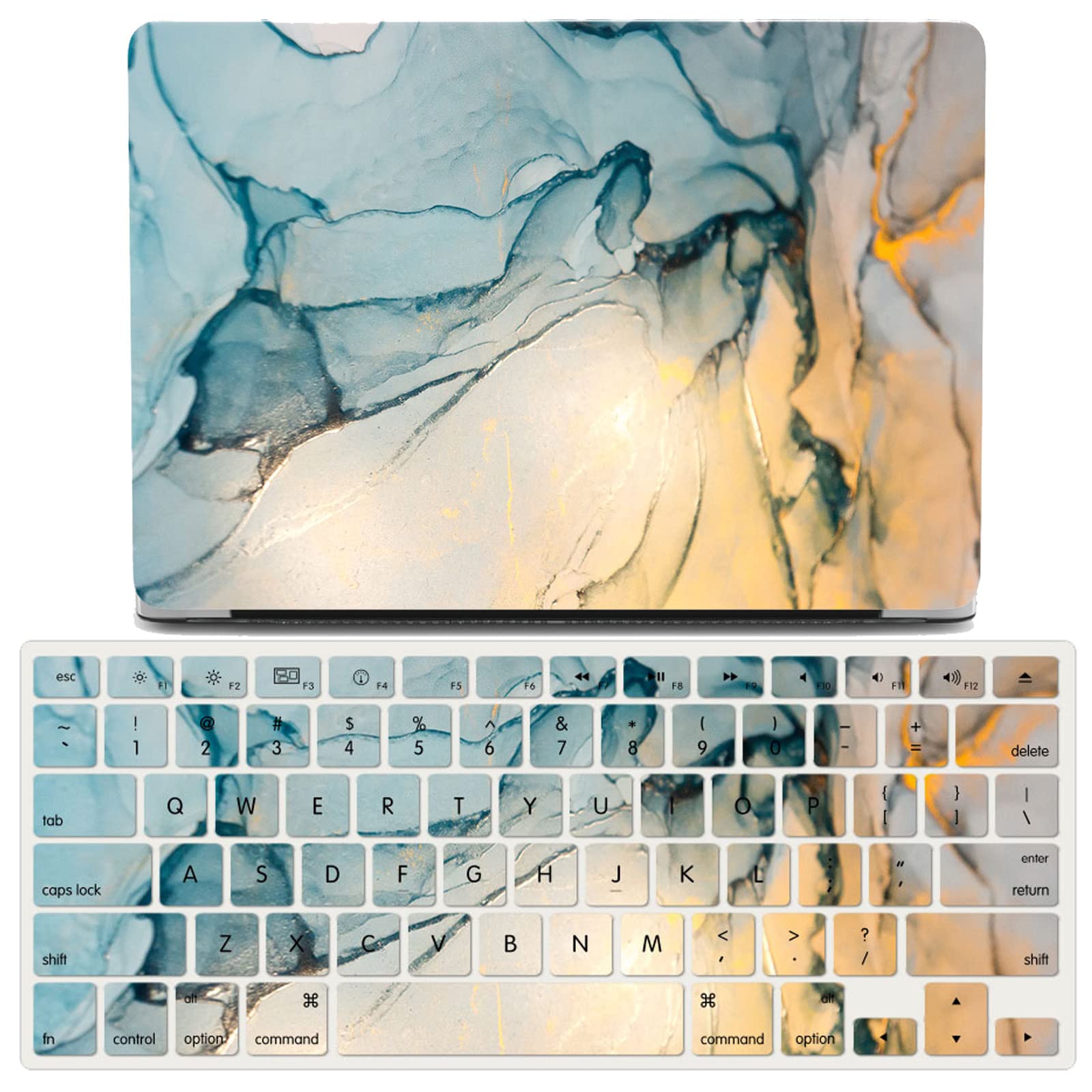 IVY Colored Marble Case for MacBook Air (11-inch, Models: A1370 / A1465) Hard Shell Case with Keyboard Cover Set - H