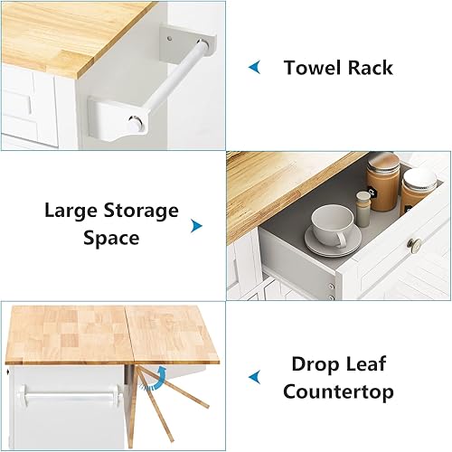 Miniatura 6 de Rolling Kitchen Island - Carros de cocina movibles sobre ruedas isla con gabinete de almacenamiento mesa de isla para cocina con parte superior de