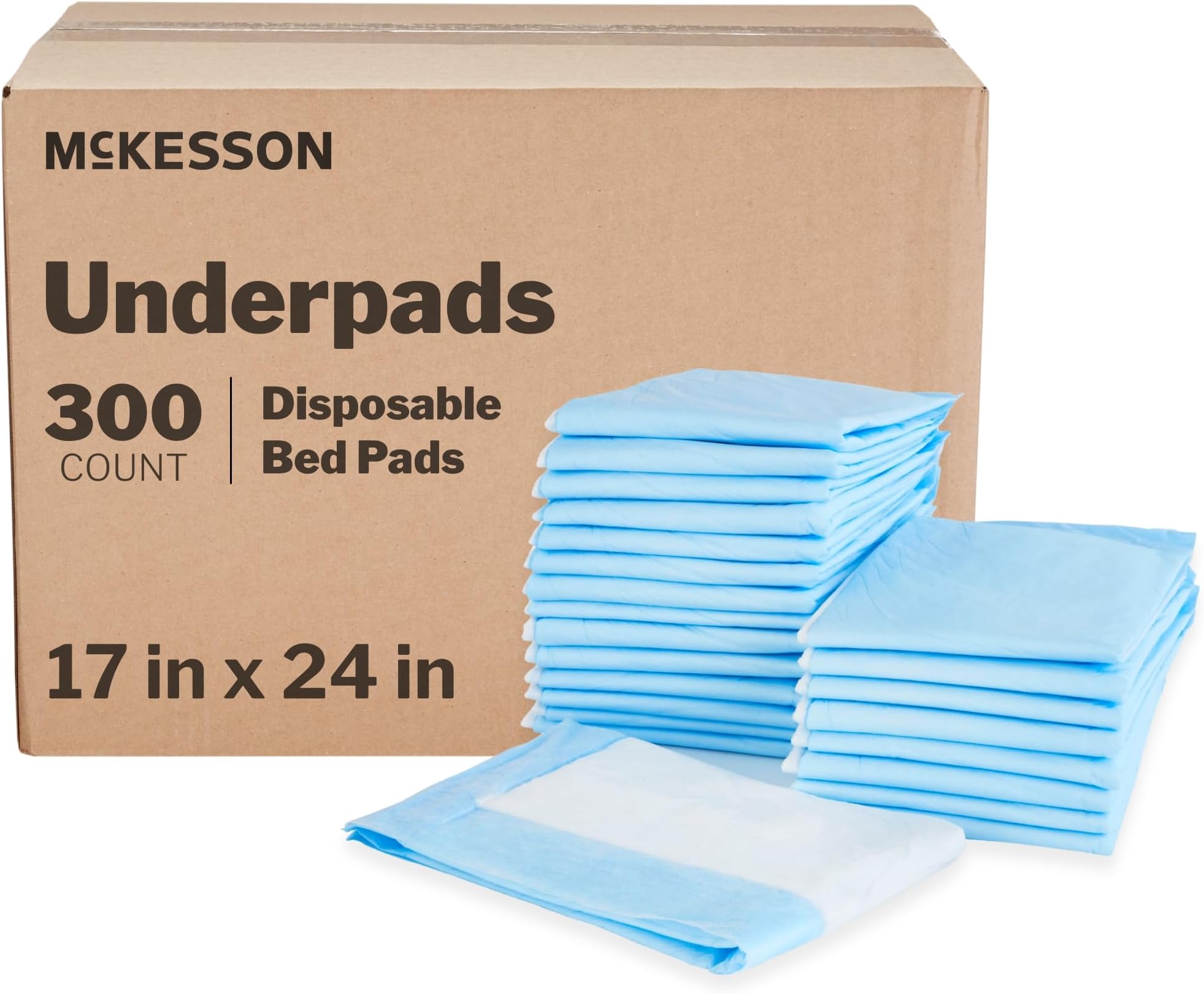 Underpads Disposable Bed Pads 17" x 24" [300 Count], Light Absorbency, Classic Incontinence Chux for Adults, Elderly, and Baby, Pee Pads