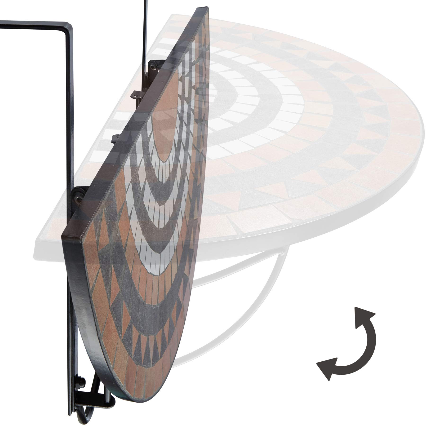 Tavolino Da Balcone TecTake - Piano In Mosaico Di Pietra, Ribaltabile - Portata 20 Kg - Foto 10