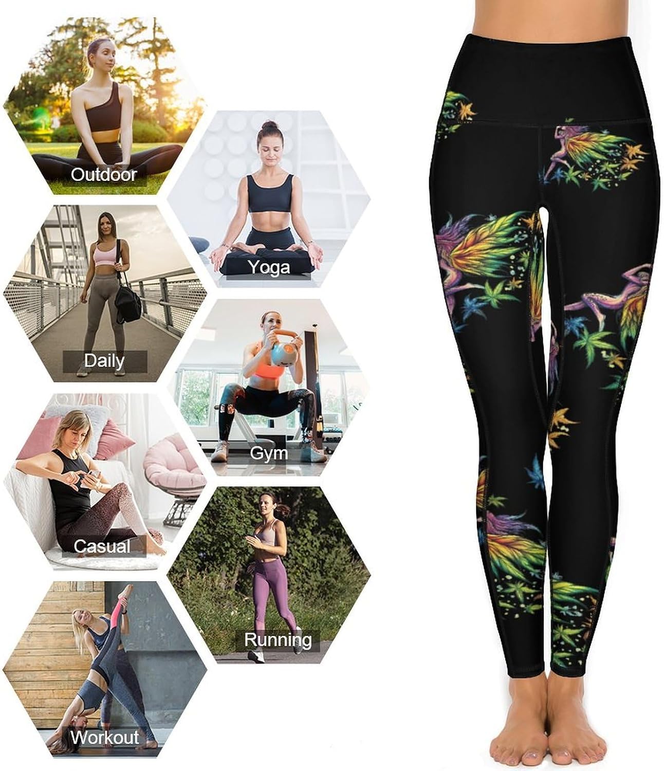 Weed Fairy Leaf Womens Yoga Pants High Waist Tummy Control Workout Leggings