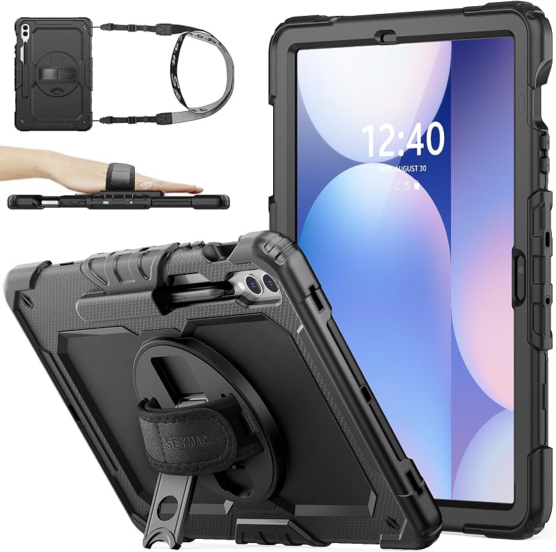 SEYMAC stock Case for Samsung Galaxy Tab S10+ Plus/ S9 FE+ Plus/ S9+ Plus 5G Tablet Case 12.4'' Protective with Screen Protector, Pen Holder, 360 Rotate Stand, Hand Strap, Shoulder Strap, Black1