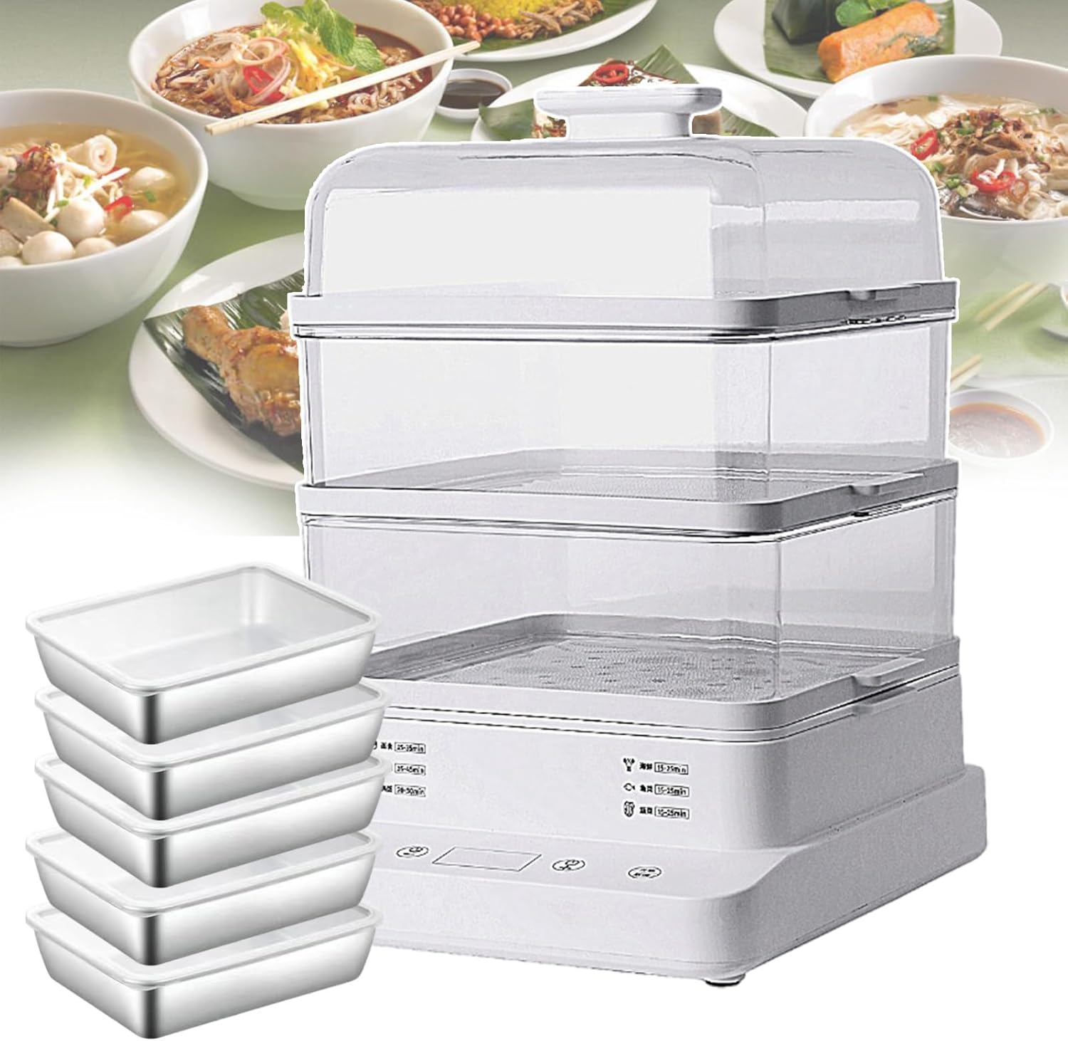 Electric Warming Device for Food with 6 Cooking Modes | Detachable Steam Rice Cookers | 24-Hour Appointment for Seafood Cereals | Electric Multi-Cookers | Stainless Steel,