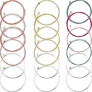 Quesuc 3 Sets of 6 Guitar Strings Replacement Steel String for Acoustic Guitar (1 Brass Set, 1 Copper Set and 1 Multicolor Set)