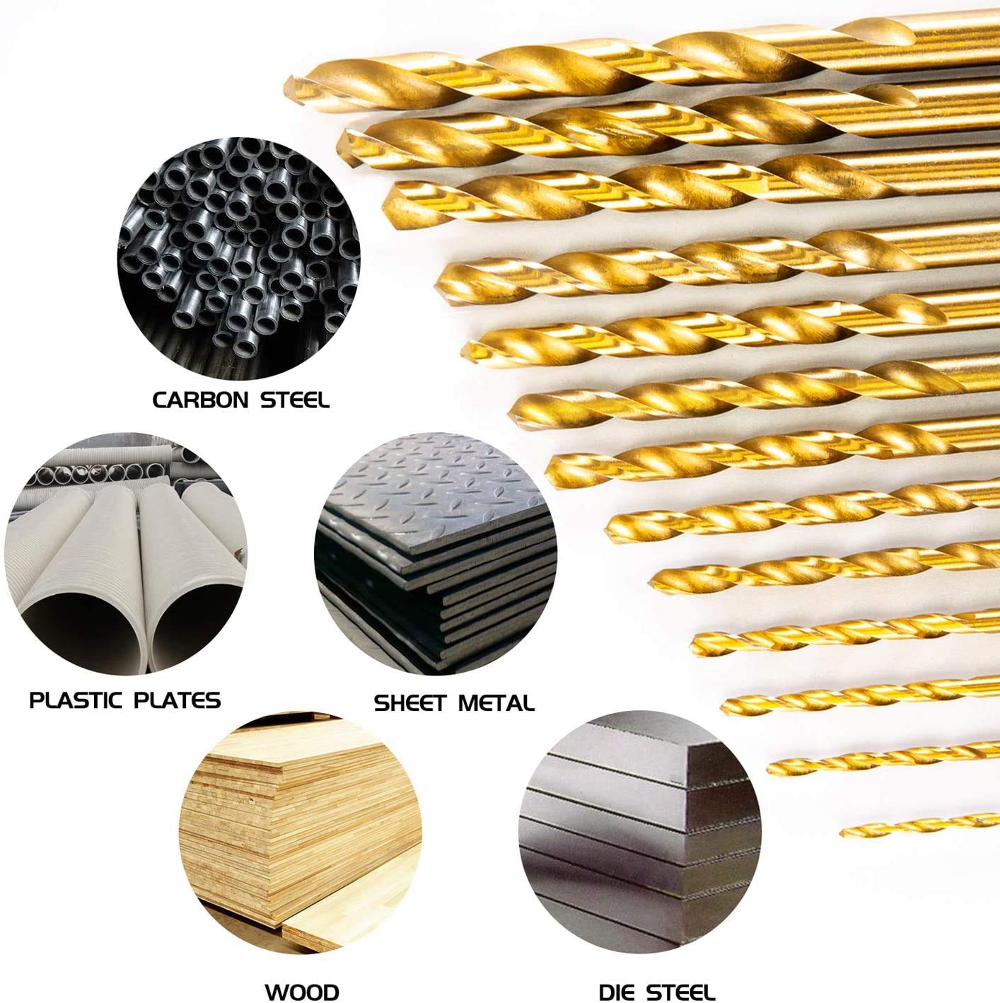 Aebor 13 PCS Hex Shank Drill Bit Set, Titanium Twist Drill Bit Set,Premium Titanium Impact Hex Drill Bits for Wood, Steel, Metal, Plastic, Quick Change Design (1/16”-1/4”): Tools & Home Improvement