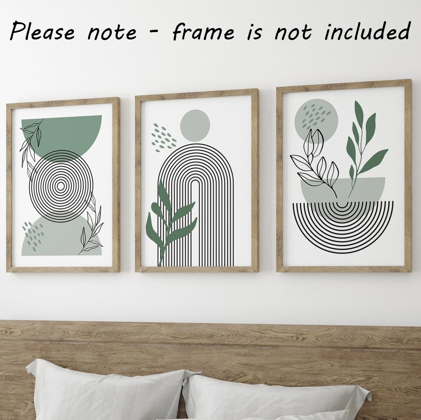 Eviepops Prints Set of 3 Unframed Boho Wall Art Prints, Modern Geometric Botanical Posters, Sage Green Abstract Leaf Art - Image 4