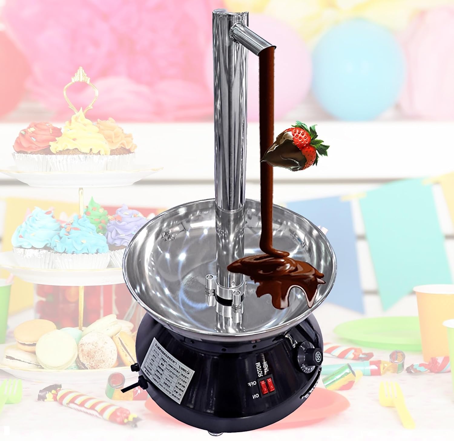 Electric Home Chocolate Fountain Machine, Large Capacity Heated Chocolate Fountain, Stainless Steel Faucet Model Chocolate Waterfall Machine for Parties Weddings Events(Black)