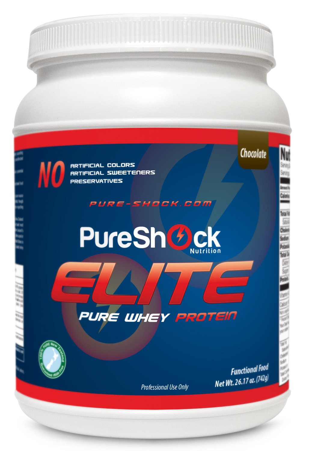 Pure Shock Elite Whey Protein (Chocolate) – Pharmaceutical Grade Nutrition | New Zealand Organic Grass Fed Whey Protein Concentrate, 100% Hormone Free, Gold Standard of Protein, L-glutamine, Glycine, Taurine, Aminogen for Absorption, Medium Chain Triglycerides, Macronutrient Ration in Every Serving.