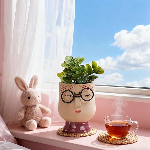 Miniatura 5 de Maceta de cara para plantas de interior, maceta decorativa para plantas de interior, 3.1 x 3 x 4.6 pulgadas (sin orificio de drenaje)