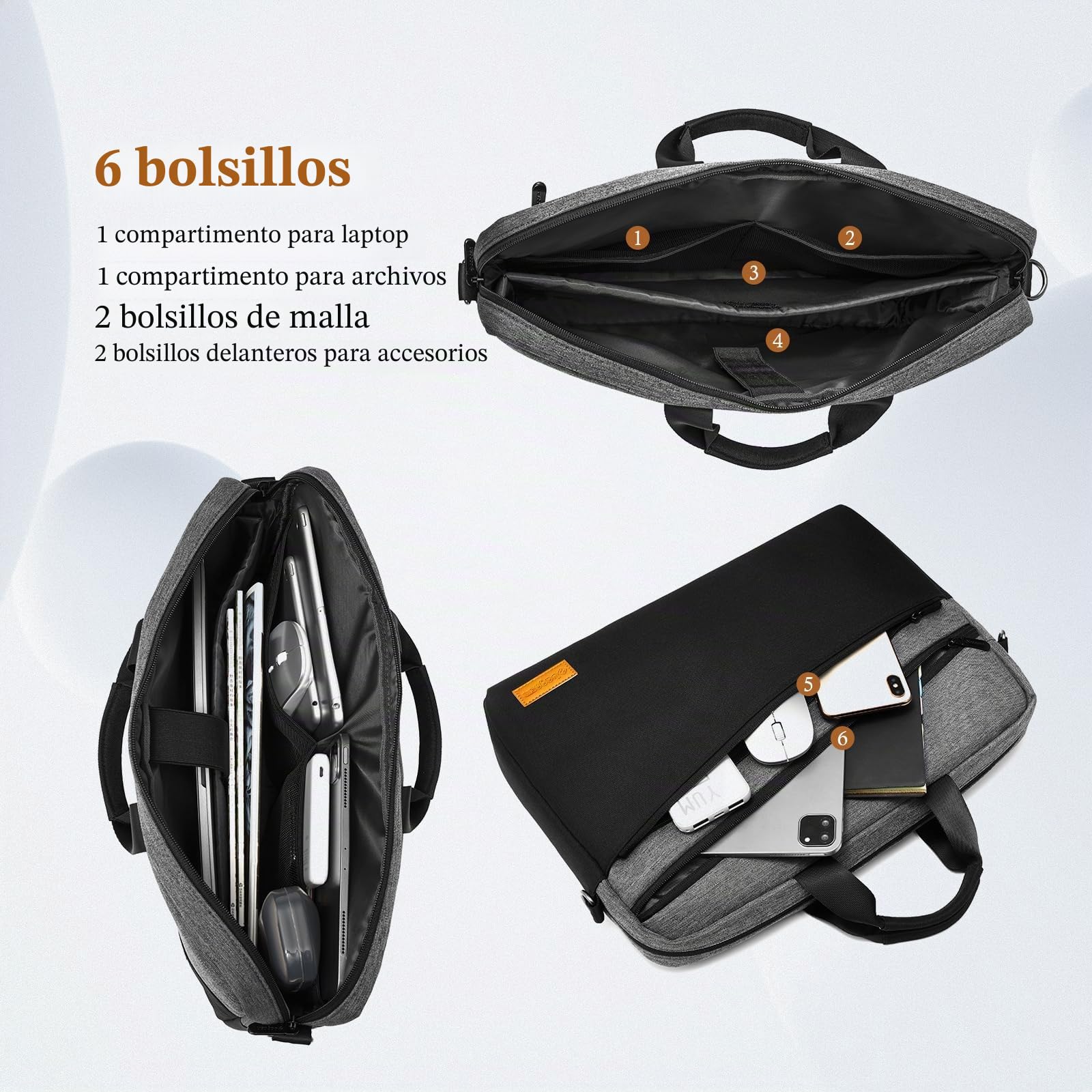 bagasin Bolso de Hombro para Portátil de 15,6 17,3 Pulgadas, Maletín Bolsas Ligero Bandoleras de Tejido Repelente al Agua
