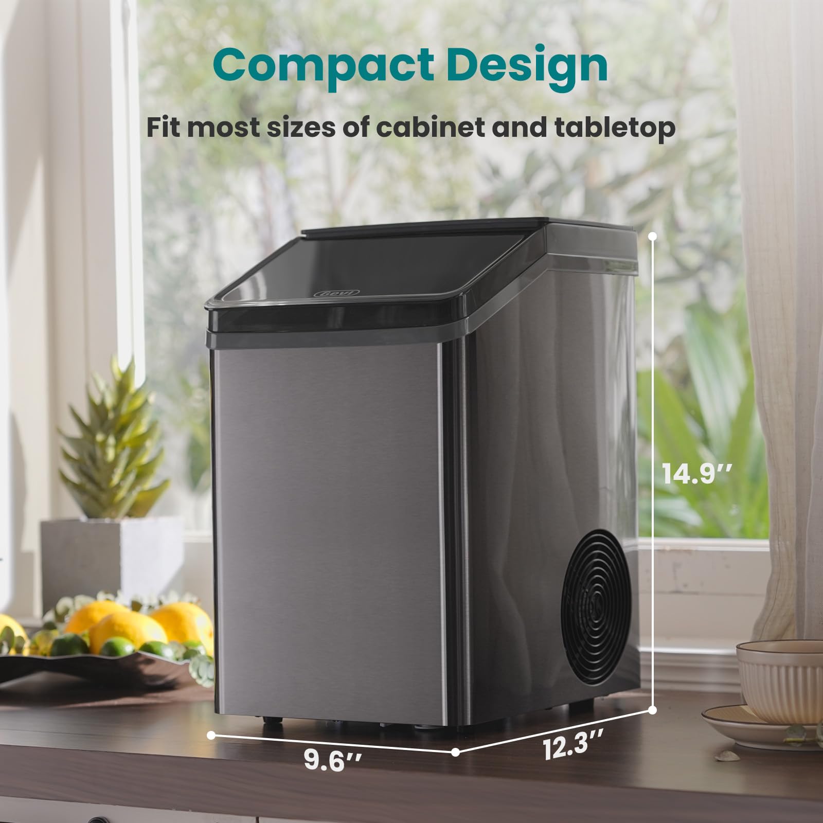 Gevi Knova Gemi Nugget Ice Maker, Crushed Ice Makers Countertop With Self-Cleaning, Pellet Ice Machine For Home Kitchen Party, Sleek Stainless Steel Housing (Gray) on Fridge.com - View 6
