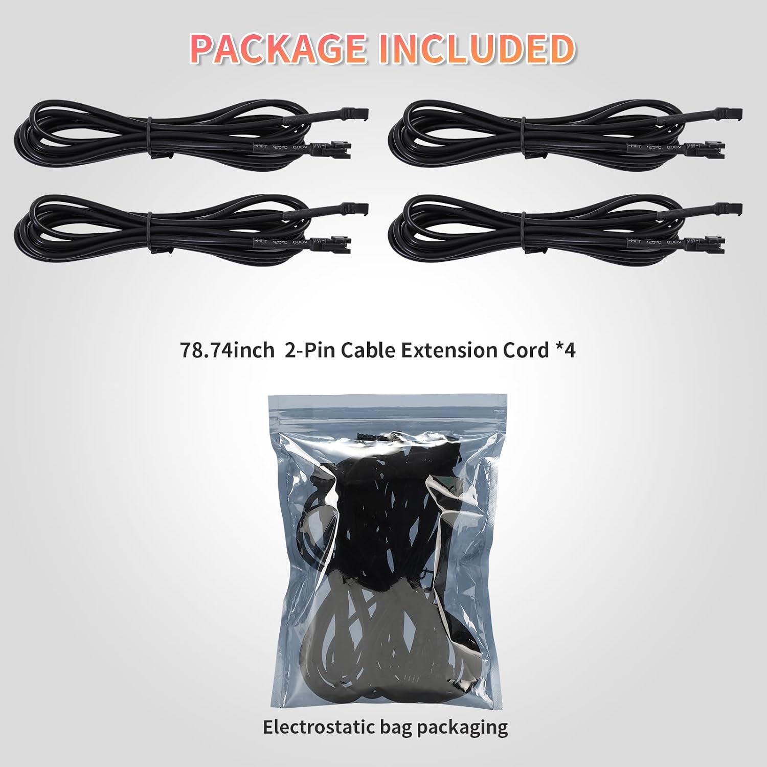 4PCS 78 inch/6.56FT 2-Pin White LED Rock Lights Extension Cord Cable Wire Set, Underglow Lights IP67 Waterproof Neon Lights for Trucks Jeep Golf Carts SXS UTV ATV Car RV
