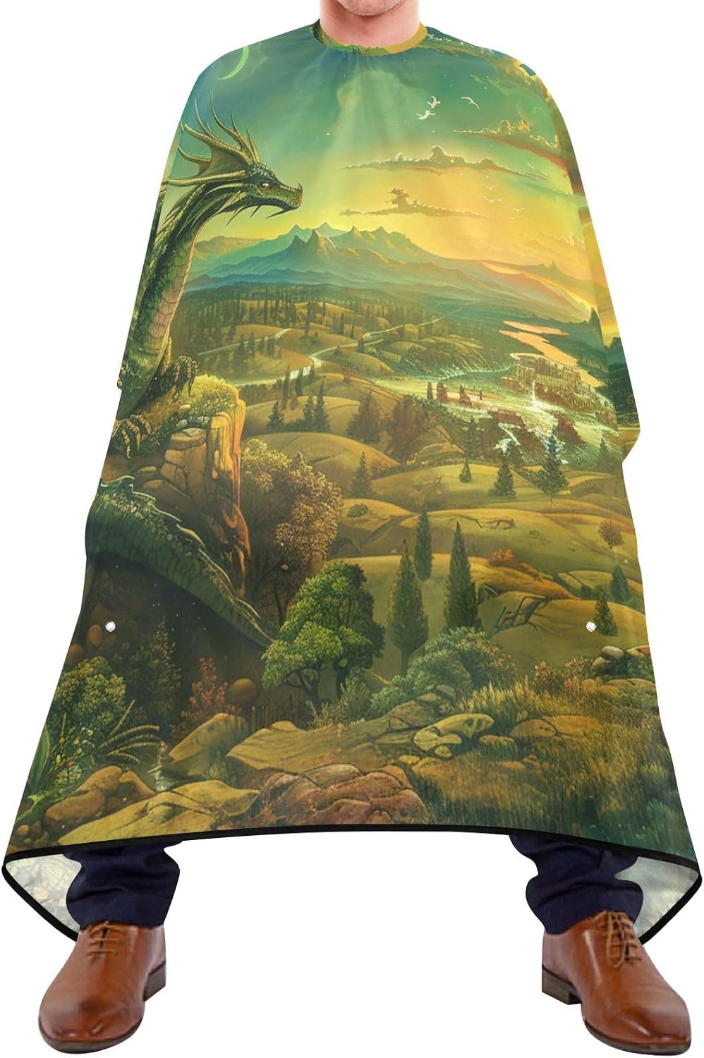 ALAZA Dragon in Landscape Barber Cape for Men Women, Waterproof Haircut Apron Beard Shaving Bib Hair Cutting Cloth 55 x 65 Inch