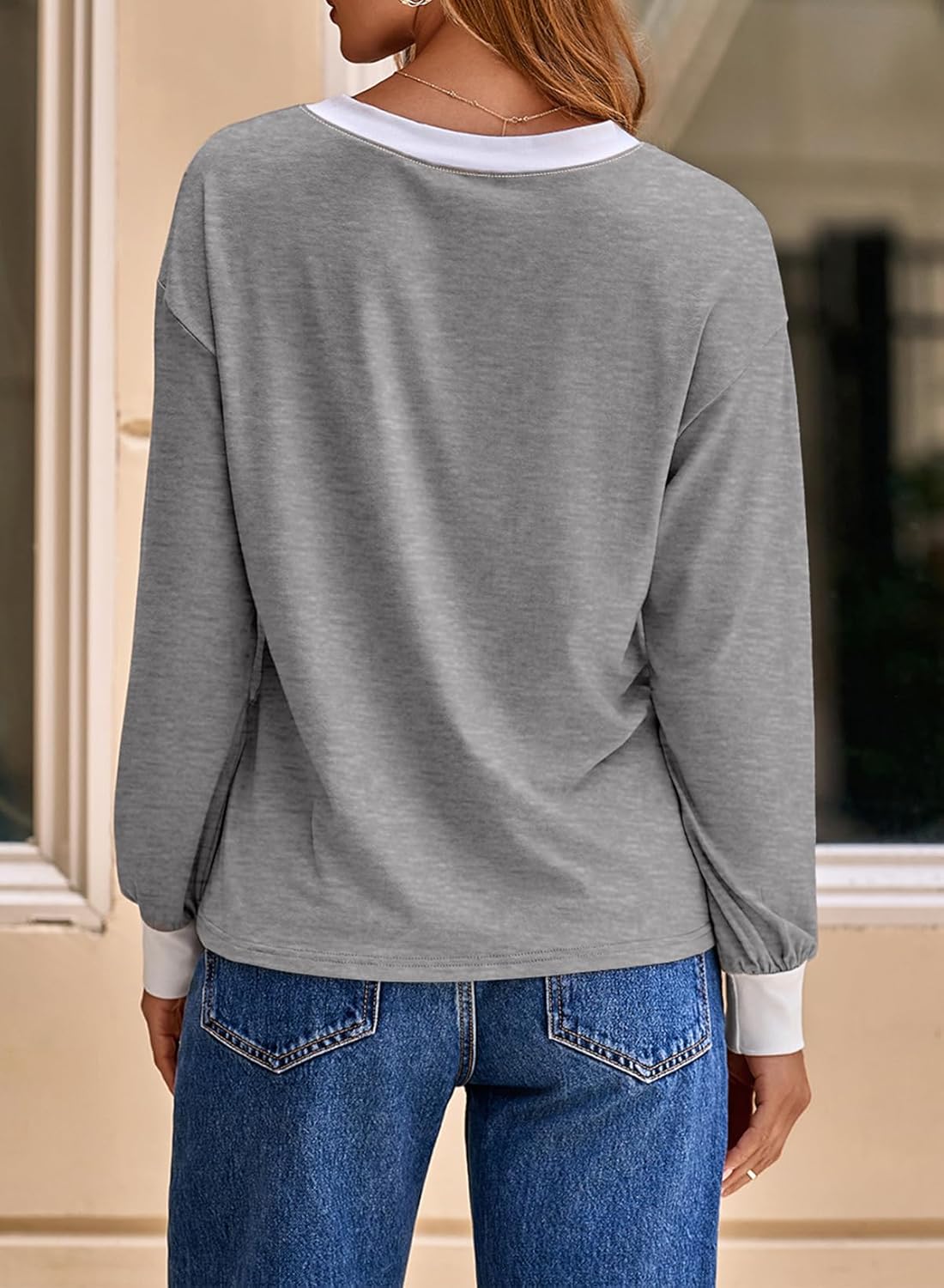 Dokotoo Long Sleeve Shirts for Women Tops V Neck Casual Top Comfortable Shirt Soft Women Blouses Basic Tees - Image 3