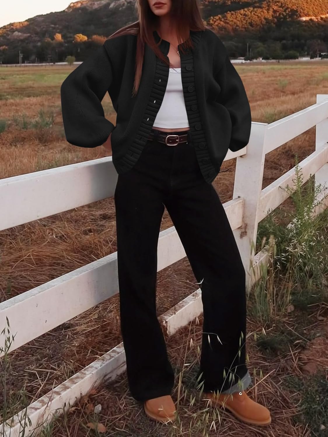 Saodimallsu Womens Long Sleeve Button Down Cardigan Sweaters Crew Neck Open Front Knit Casual Loose Fit Fall Sweater Coat - Image 4