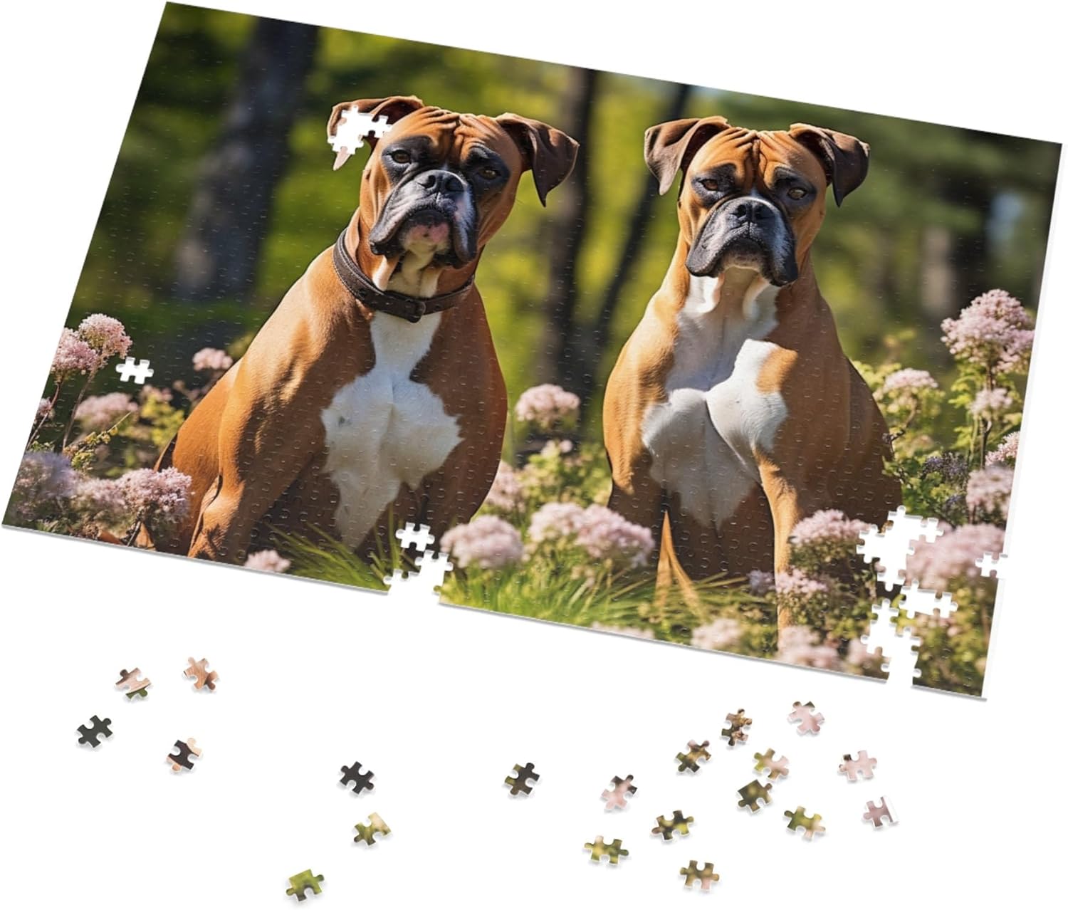 1000 Pieces Puzzle for Adults Boxer Dog Animals in Flowers Wooden Jigsaw Puzzles Adults Educational Toy Teen Decompress IQ Challenge Game Home Decor Kids Gifts