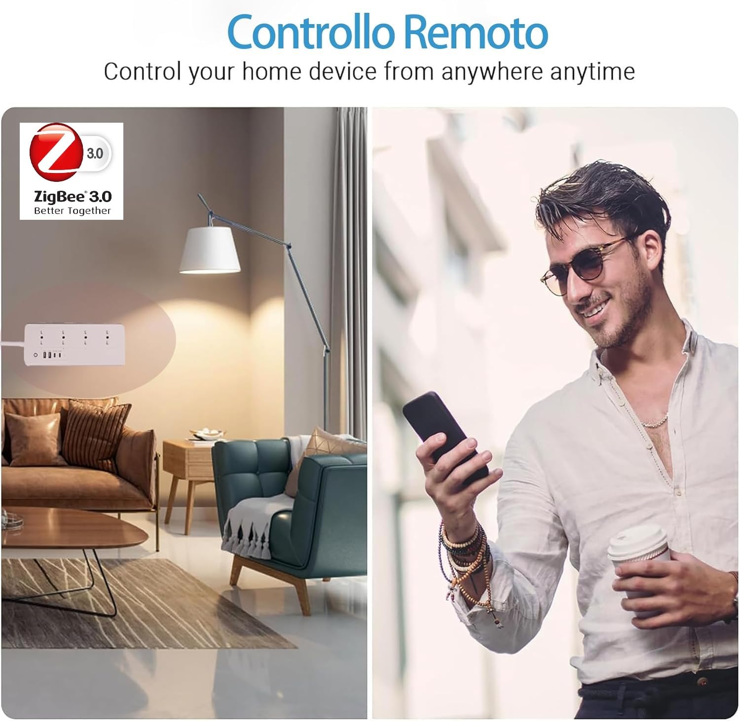 Xenon Zigbee Smart Multipresa WiFi Intelligente con 4 Prese AC 4 Porte USB, Protezione da Sovraccarico Compatibile con Alexa e Google Home, Smartthings e Google Assistant