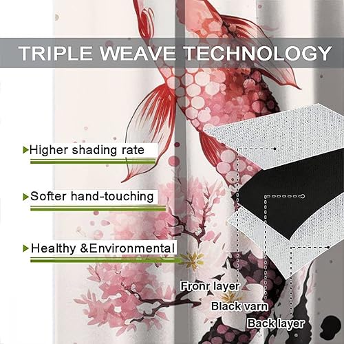 Miniatura 8 de Yin Yang - Cortinas opacas con diseño de pez Koi, flor de cerezo japonés, para oscurecer la habitación, decoración de ventana para sala de estar, 21