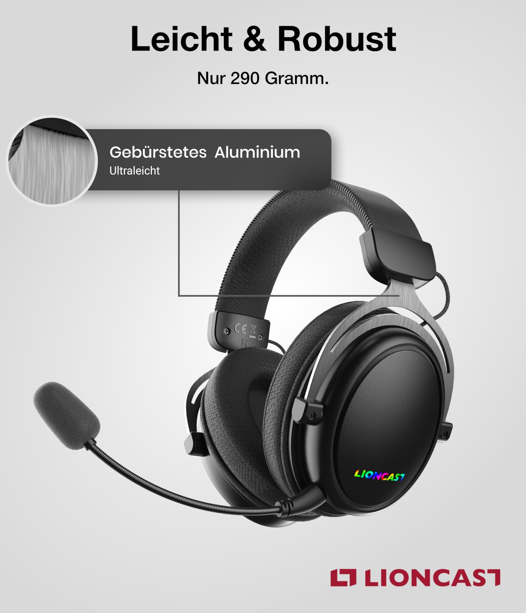 Lioncast LX80 - Cuffie da gioco con microfono wireless [batteria da 40 ore, compatibile con PS5, Nintendo Switch, Switch 2, Xbox - Gaming Headset PC - Cuffie senza fili Bluetooth