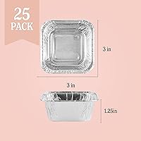 Vista 5 de PLASTICPRO Moldes cuadrados de aluminio desechables de 3 x 3 x 2 pulgadas para hornear, utensilios de cocina perfectos para hornear pasteles
