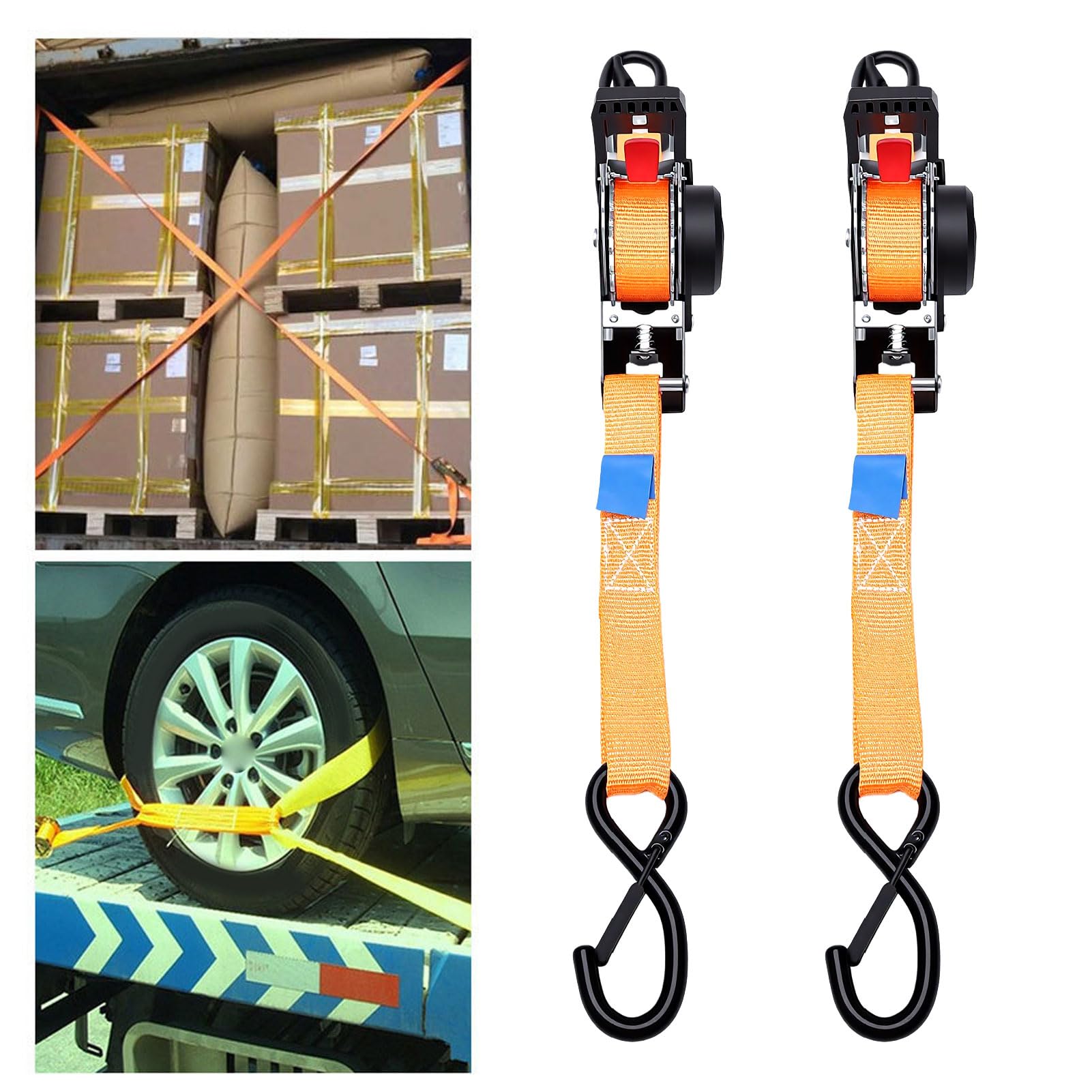 FTVOGUE Cinghie di Ancoraggio a Cricchetto Retrattili 1 Pollice X 10 Piedi 1800 Libbre Resistenza Alla Rottura con Acciaio Legato e Blocco di Sicurezza in Fibra di Poliestere per Carico