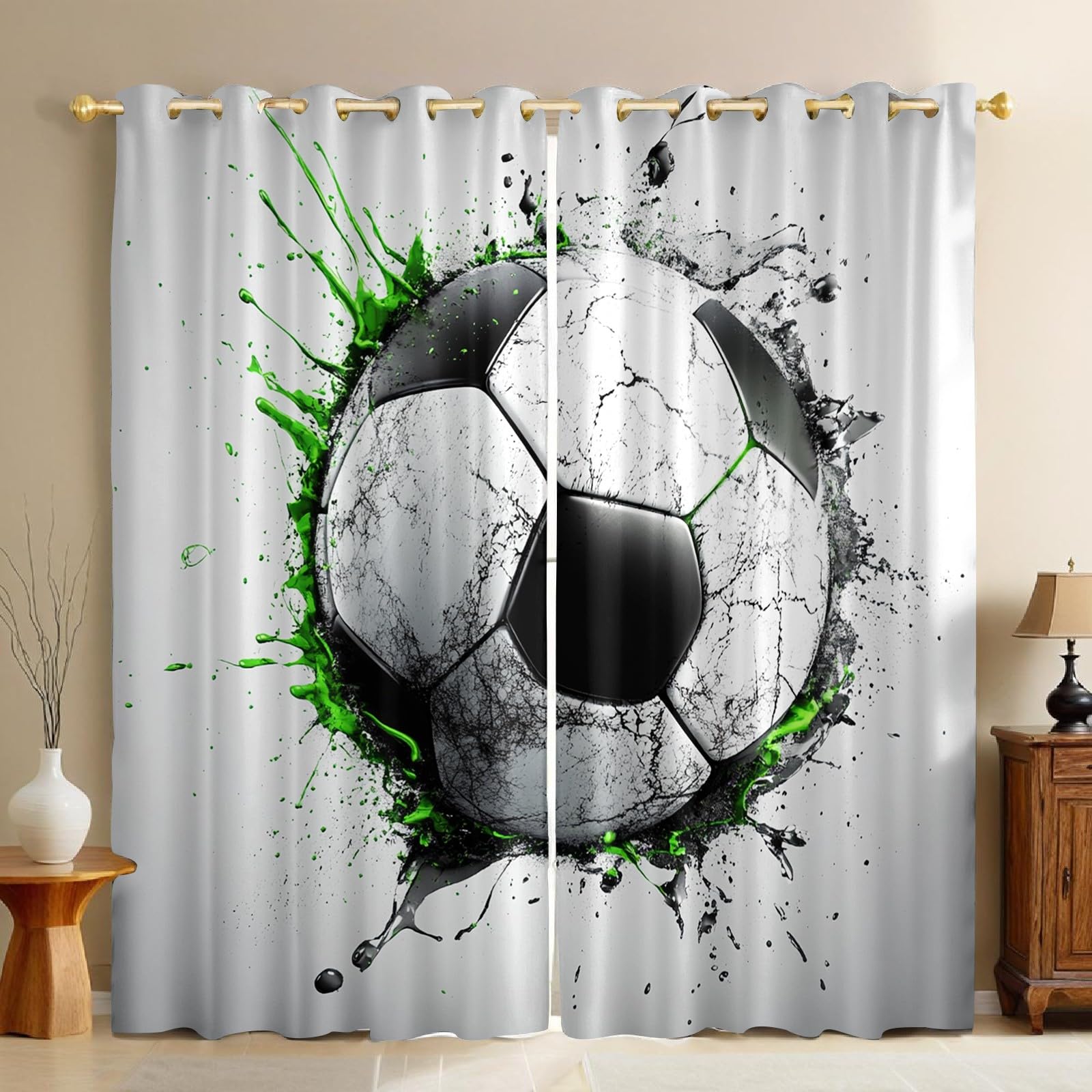 Rideaux occultants thermiques football aquarelle opaques et anti-froid lot de 2