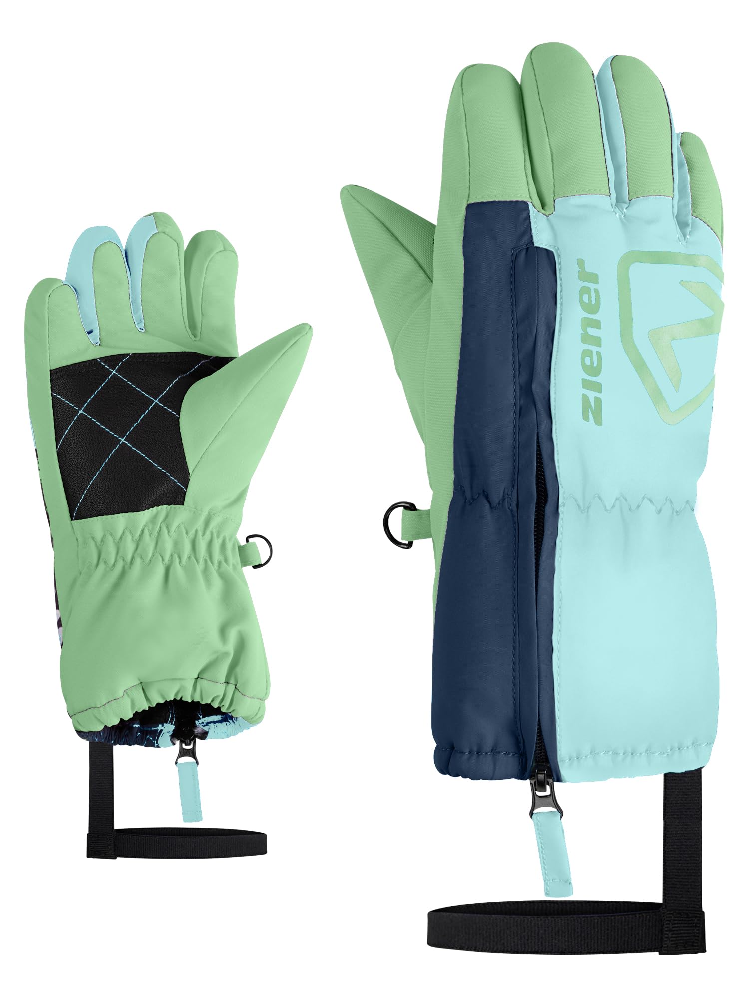 Ziener Leo-Z Guantes de Esquí/Deportes de Invierno para Niño | Resistente al Viento, Impermeable, Cremallera Larga, Laguna Radiante, 3.5