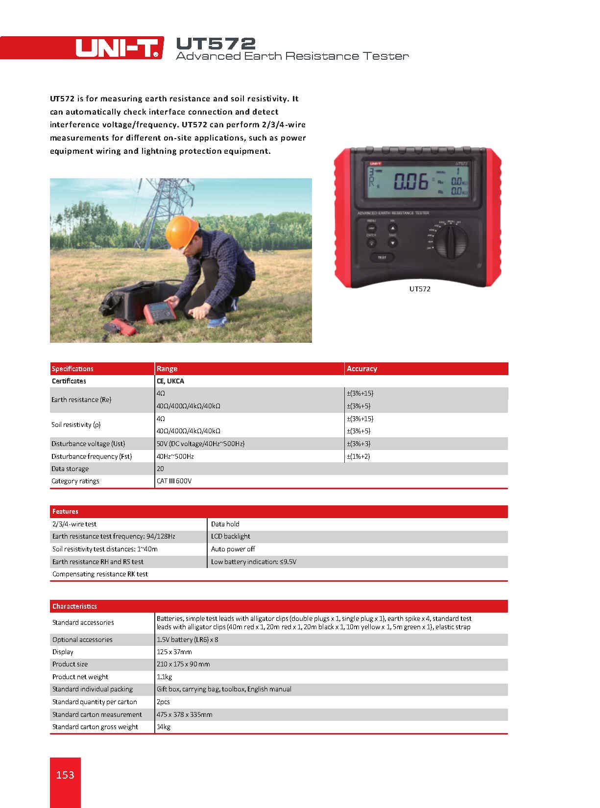 UNI-T 7720192 UT572 Advance Erdwiderstandsprüfer, rot/grau