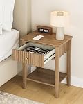 Night Stand, Bedside Tall Nightstand with 1 Drawer, Mid Century Modern Side Accent Table, Vintage Side End Table for Bedroom, Living Room, Natural