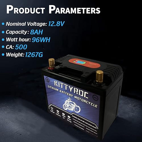 Miniatura 2 de KITTYROC LiFePO4 - Batería de litio para motocicleta de 12 V, 8 Ah 500 A, batería con BMS inteligente, repuesto para ATV, UTV, motocicleta,