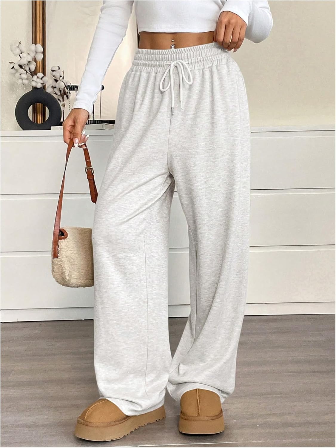 GORGLITTER Women's Drawstring Waist Wide Leg Sweatpants Comfy Casual Lounge Athletic Track Pants - Image 6