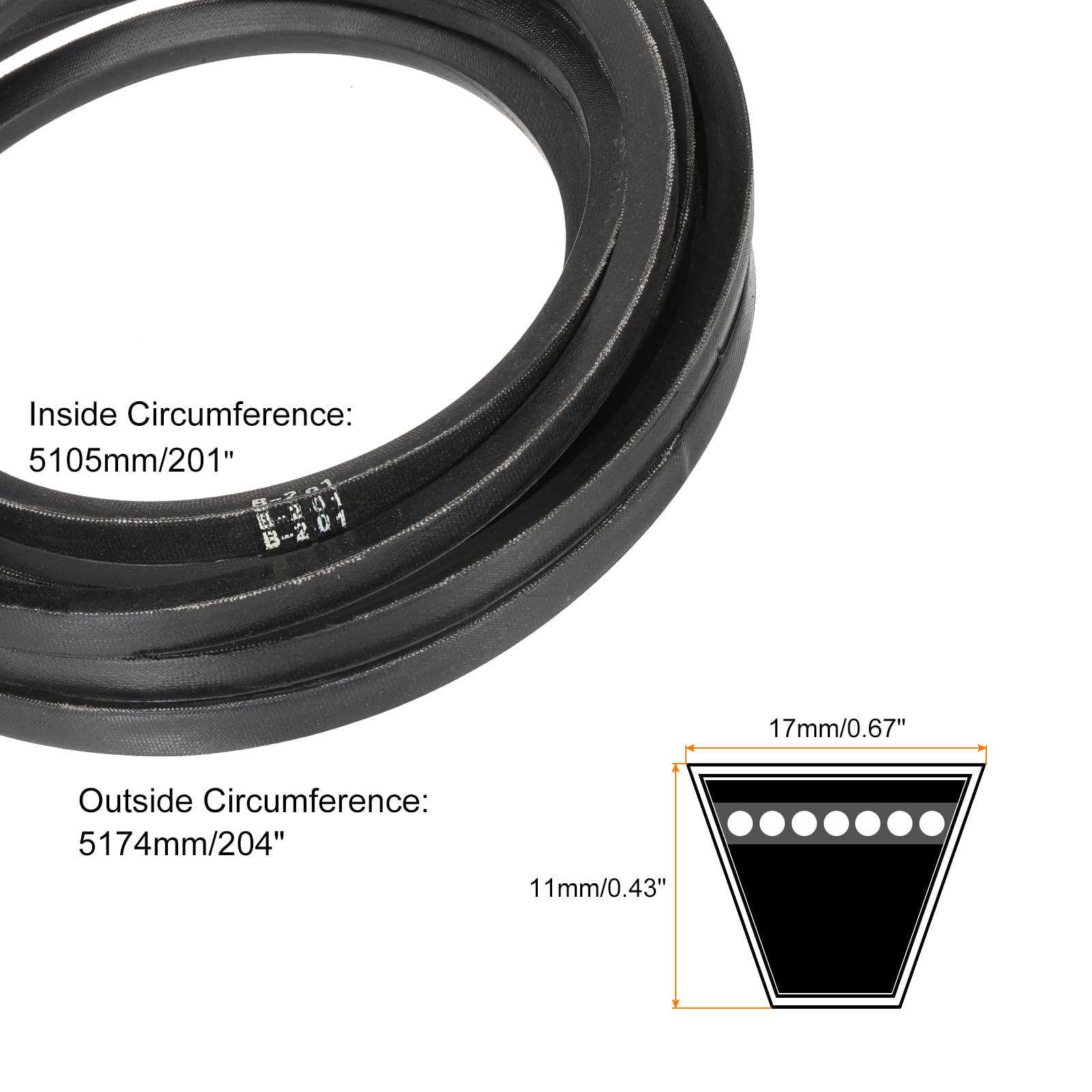 uxcell B201 Classic Wrapped V-Belt, 204