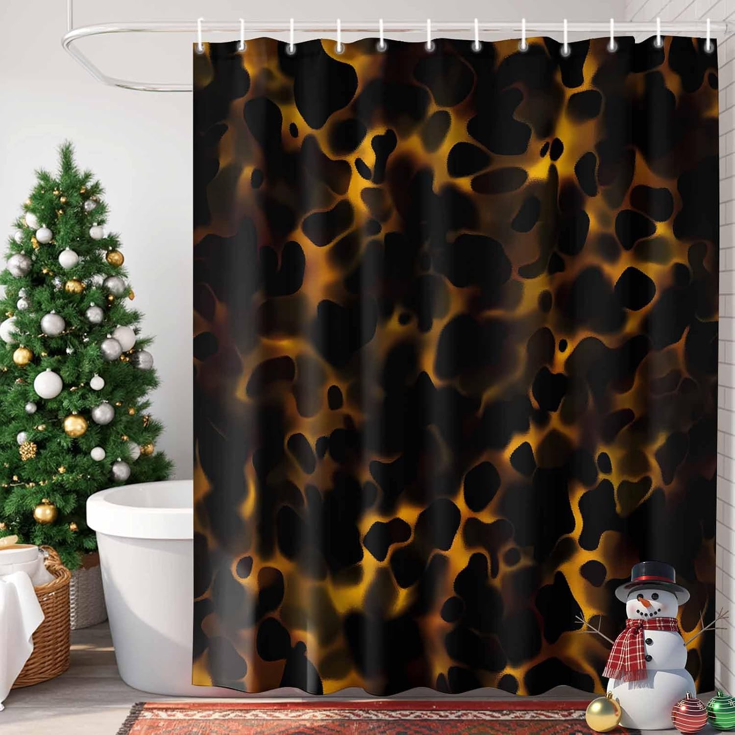 Extra Long Shower Curtain 72x84 Inch, Black Yellow Orange Shower Curtain Waterproof Bathroom Decor, Minimalist Abstract Art Fabric Bath Curtain Set Accessories with Hooks image 2